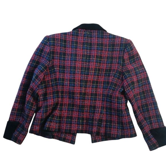 Vintage 90's Jones N.Y. Plaid Double-Breasted Pea Blazer Coat Cropped Wool - Picture 2 of 14